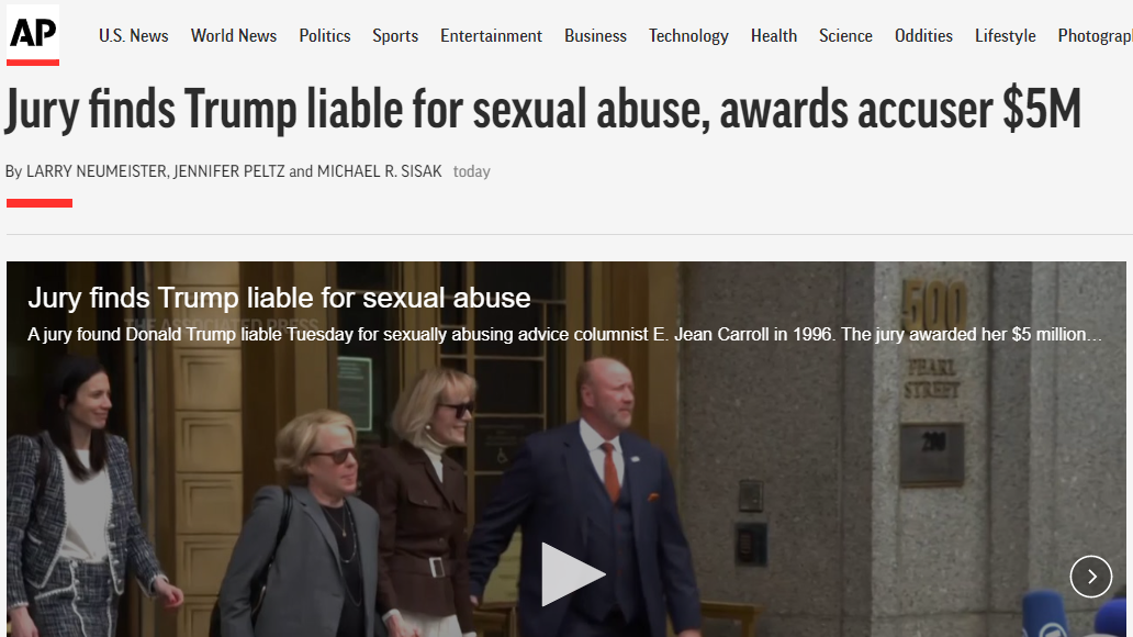 Jury finds Trump liable for sexual abuse, awards accuser $5M